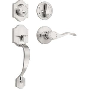 imageProbrico Satin Nickel Heavy Duty Front Entry HandlesetEntry Door Lockset with Deadbolt Single CylinderInterior and Exterior Entrance Passage LockGrip Handle with Wave Lever1SetSatin Nickel