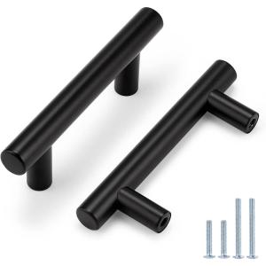 imageProbrico 15 Pack 212 Inch Hole to Hole Spacing Flat Black Modern Cabinet Hardware Drawer Handle Kitchen Cupboard T Bar Pull Dresser Knobs Sethole center 212