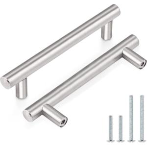 imageProbrico 50 Pack 334quot Hole Centers Euro Bar Cabinet Pulls Stainless Steel Satin Nickel Kitchen Cabinet Handles Drawer Dresser Pulls6 Inch Overall Length