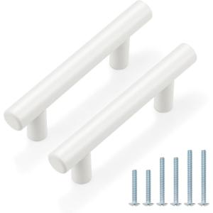 imageProbrico 50 Pack 3quot Hole Center Euro T Bar Kitchen Cabinet Pulls Stainless Steel Satin Nickel Furniture Dresser Drawer Handles 5 Inch Total LengthWhite