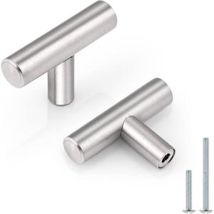 imageProbrico 100 Pack 3quot Hole Centers Euro T Bar Cabinet Pulls Satin Nickel Kitchen Cabinet Hardware Stainless Steel Bathroom Bedroom Dresser Drawer Handles 5 Inch Total Lengthsingle hole