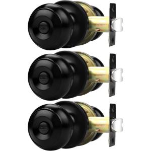 image:imageProbrico BathBed Door Knobs in Flat Black Finish Flat Ball Privacy Door Knobs Keyless Interior Locks for Bedroom Bathroom 3 Pack