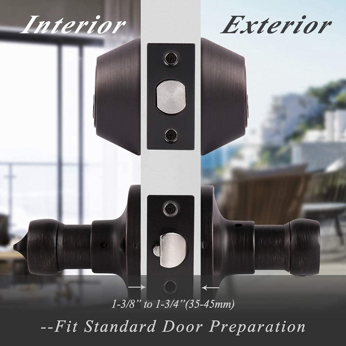 image:imageProbrico Front Door Handle Lever 3 Sets  Entry Door Lever and Double Cylinder Deadbolts Combo Pack in Oil Rubbed Bronze Finish Keyed Alike Lockset Exterior and Interior Contractor Pack Wave StyleOil Rubbed Bronze