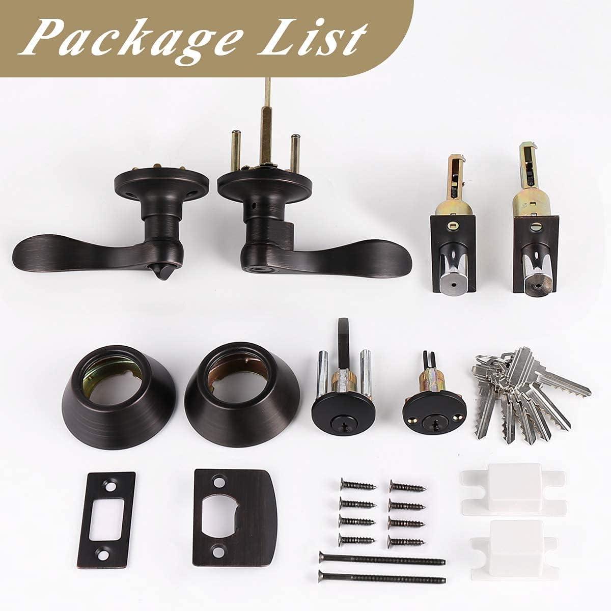 image:imageProbrico Front Door Handle Lever 3 Sets  Entry Door Lever and Double Cylinder Deadbolts Combo Pack in Oil Rubbed Bronze Finish Keyed Alike Lockset Exterior and Interior Contractor Pack Wave StyleOil Rubbed Bronze