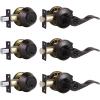 image:imageProbrico Front Door Handle Lever 3 Sets  Entry Door Lever and Double Cylinder Deadbolts Combo Pack in Oil Rubbed Bronze Finish Keyed Alike Lockset Exterior and Interior Contractor Pack Wave StyleOil Rubbed Bronze