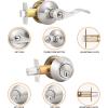 image:imageProbrico Front Door Handle Lever 3 Sets  Entry Door Lever and Double Cylinder Deadbolts Combo Pack in Oil Rubbed Bronze Finish Keyed Alike Lockset Exterior and Interior Contractor Pack Wave StyleBrushed Nickel