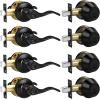 image:imageProbrico Front Door Handle Lever 3 Sets  Entry Door Lever and Double Cylinder Deadbolts Combo Pack in Oil Rubbed Bronze Finish Keyed Alike Lockset Exterior and Interior Contractor Pack Wave StyleBlack