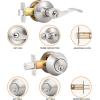 image:imageProbrico Front Door Handle Lever 3 Sets  Entry Door Lever and Double Cylinder Deadbolts Combo Pack in Oil Rubbed Bronze Finish Keyed Alike Lockset Exterior and Interior Contractor Pack Wave StyleBrushed Nickel