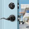image:imageProbrico Front Door Handle Lever 3 Sets  Entry Door Lever and Double Cylinder Deadbolts Combo Pack in Oil Rubbed Bronze Finish Keyed Alike Lockset Exterior and Interior Contractor Pack Wave StyleBlack