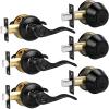 image:imageProbrico Front Door Handle Lever 3 Sets  Entry Door Lever and Double Cylinder Deadbolts Combo Pack in Oil Rubbed Bronze Finish Keyed Alike Lockset Exterior and Interior Contractor Pack Wave StyleBlack