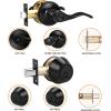 image:imageProbrico Front Door Handle Lever 3 Sets  Entry Door Lever and Double Cylinder Deadbolts Combo Pack in Oil Rubbed Bronze Finish Keyed Alike Lockset Exterior and Interior Contractor Pack Wave StyleBlack