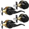 image:imageProbrico Front Door Handle Lever 3 Sets  Entry Door Lever and Double Cylinder Deadbolts Combo Pack in Oil Rubbed Bronze Finish Keyed Alike Lockset Exterior and Interior Contractor Pack Wave StyleBlack