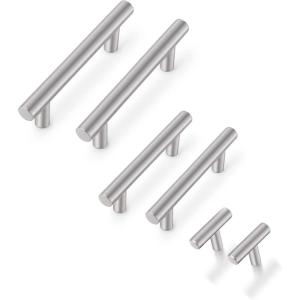 image:imageProbrico 30 Pack 3 Inch Euro T Bar Cabinet Pulls and 30 Pack  PD201HSS Kitchen Cabinet Drawer Knob amp 30 Pack 312 Inch Satin Nickel Drawer Pulls Knobs Bundle