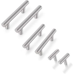 image:imageProbrico 30 Pack 3 Inch Euro T Bar Cabinet Pulls and 30 Pack  PD201HSS Kitchen Cabinet Drawer Knob amp 5 Pack 212 Inch Satin Nickel Drawer Pulls Knobs Bundle