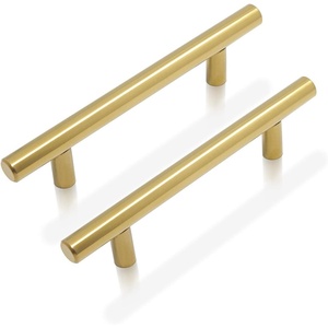 image:imageProbrico 10 Pack334 Hole Centers Kitchen Cabinet Pulls in Gold Euro Round T Bar Stainless Steel Kitchen Bathroom Cabinet Hardware Dresser Handles Drawer Pulls 6 Inch Total Lengthhole center 334