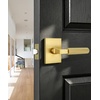 image:imageProbrico Brushed Gold Privacy Door Handle Knurled Lever Heavy Duty Interior Door Handles for BedampBath Reversible for LeftRight Doors Keyless Door Lever with LockGold