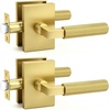 image:imageProbrico Brushed Gold Privacy Door Handle Knurled Lever Heavy Duty Interior Door Handles for BedampBath Reversible for LeftRight Doors Keyless Door Lever with LockGold