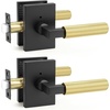 image:imageProbrico Brushed Gold Privacy Door Handle Knurled Lever Heavy Duty Interior Door Handles for BedampBath Reversible for LeftRight Doors Keyless Door Lever with LockMatte BlackGold