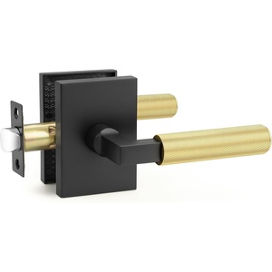image:imageProbrico Brushed Gold Privacy Door Handle Knurled Lever Heavy Duty Interior Door Handles for BedampBath Reversible for LeftRight Doors Keyless Door Lever with LockMatte BlackGold