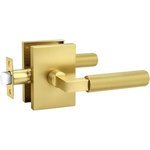 image:imageProbrico Brushed Gold Privacy Door Handle Knurled Lever Heavy Duty Interior Door Handles for BedampBath Reversible for LeftRight Doors Keyless Door Lever with LockGold