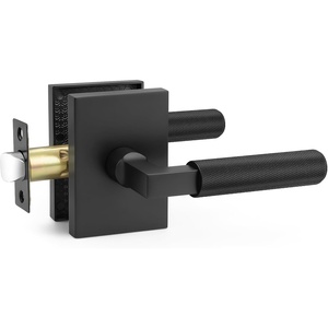 image:imageProbrico Brushed Gold Privacy Door Handle Knurled Lever Heavy Duty Interior Door Handles for BedampBath Reversible for LeftRight Doors Keyless Door Lever with LockMatte Black